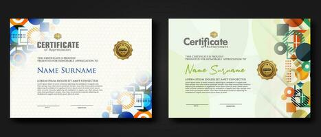 modern certificate template with dynamic color on geometric shape ornament vector