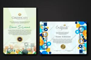 modern certificate template with dynamic color on geometric shape ornament vector