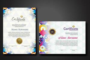 modern certificate template with dynamic color on geometric shape ornament vector