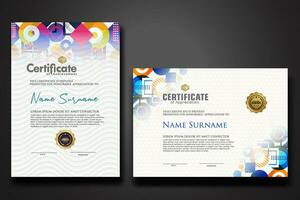 modern certificate template with dynamic color on geometric shape ornament vector