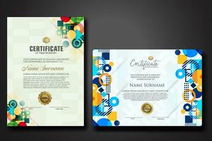 modern certificate template with dynamic color on geometric shape ornament vector