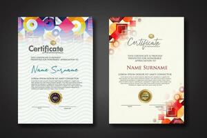 modern certificate template with dynamic color on geometric shape ornament vector