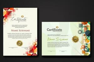 modern certificate template with dynamic color on geometric shape ornament vector