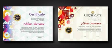 modern certificate template with dynamic color on geometric shape ornament vector