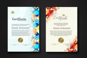 modern certificate template with dynamic color on geometric shape ornament vector