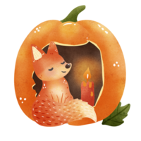 Volpe autunno autunno bosco zucca mano disegnato acquerello illustrazione png