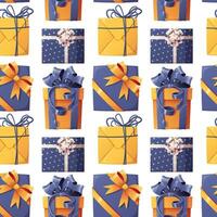 Seamless pattern with gift boxes and ribbons and bows. Background for New Year, Christmas, birthday. Texture for wrapping paper, wallpapers, fabrics, etc. vector