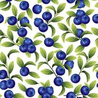 Seamless pattern of blueberries. Texture of blue berries and leaves. Blueberry sprigs for fabric, wallpaper, wrapping paper, etc. vector
