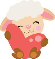 Cute sheep sitting holding a big heart vector