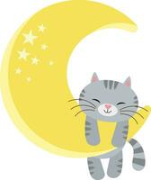 Cute cat hanging on yellow moon vector