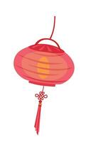 Paper lantern vector illustration. Mid autumn festival concept. Traditional chinese or asian lantern. Handmade paper lamp. Flat vector in cartoon style isolated on white background.