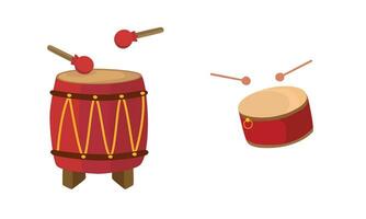 Drum vector set  with drum sticks. Musical instrument clip art. Percussion. Drum for lion dance performance or dragon boat festival. Toy for kids in mid autumn festival or for cheering fans.