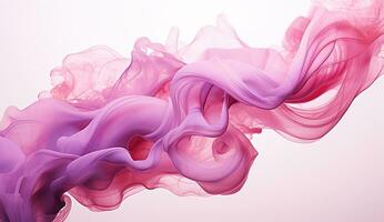 Generative AI, Flowing light pink, viva magenta smoke with splashes. Soft fluid banner, spring female mood, 3D effect, modern macro realistic abstract background illustration, ink in water effect photo
