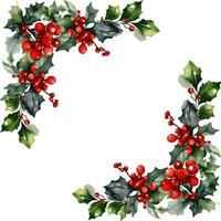 Holly and red berries wreath frame photo