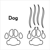 Dog paw print with claw marks and scratches black and white outline doodle drawing vector