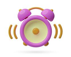 3d purple ringing twin bell Alarm Clock icon. Glossy plastic minimal cartoon three dimensional vector decorative element isolated on white background. Time, deadline, wake up concept. Front view.