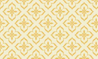 Indonesian batik design with geometric pattern of gold floral ornaments on yellow background.  abstract floral seamless pattern vector illustration