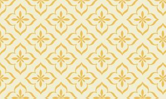 Indonesian batik design with geometric pattern of gold floral ornaments on yellow background.  abstract floral seamless pattern vector illustration