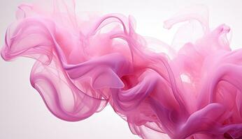Generative AI, Flowing light pink, viva magenta smoke with splashes. Soft fluid banner, spring female mood, 3D effect, modern macro realistic abstract background illustration, ink in water effect photo