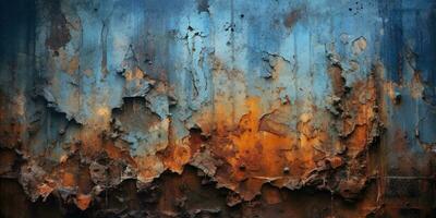 generativo ai, oxidado azul y turquesa metal antecedentes. grunge antiguo pared textura foto
