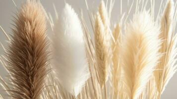 Generative AI, Pampa grass branch with sky. Abstract natural boho background of soft plants, Cortaderia selloana photo