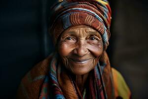 generativo ai, de cerca de mayor sonriente mujer, felicidad Mira foto