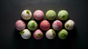 generativo ai, japonés tradicional confitería pastel wagashi, varios tipos de dulces foto