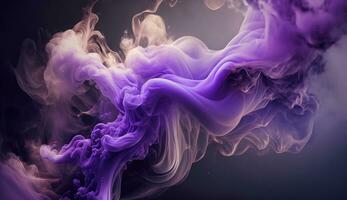 Generative AI, Flowing lavender violet liquid and smoke with splashes. Bright fluid banner, 3D effect, modern macro realistic abstract background illustration, ink in water effect. photo
