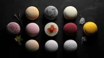 generativo ai, japonés tradicional confitería pastel wagashi, varios tipos de dulces foto