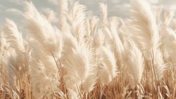 Generative AI, Pampa grass branch with sky. Abstract natural boho background of soft plants, Cortaderia selloana photo