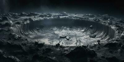 Generative AI, another alien planet surface relief, moon crater. Space background photo