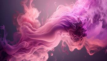 Generative AI, Flowing light pink, viva magenta smoke with splashes. Soft fluid banner, spring female mood, 3D effect, modern macro realistic abstract background illustration, ink in water effect photo