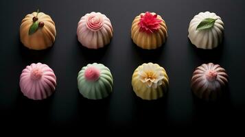 Generative AI, Japanese traditional confectionery cake wagashi, various types of sweets photo