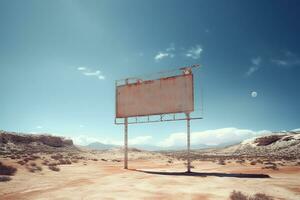 Generative AI, vintage empty sing or billboard in the desert of alien planet, in the space photo