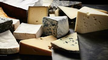 Generative AI, Different types of cheese on the table, aesthetic muted neutral colors photo