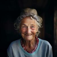 generativo ai, de cerca de mayor sonriente mujer, felicidad Mira foto