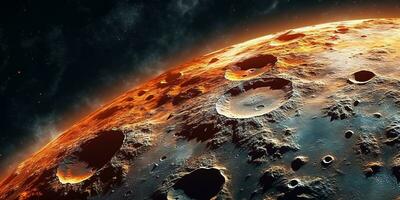 Generative AI, another alien planet surface relief, moon crater. Space background photo