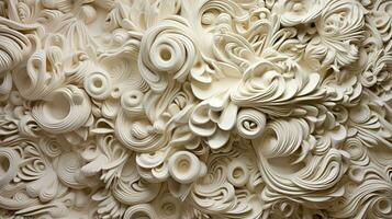 Generative AI, white, ivory and beige modelling clay, gypsum or ceramic background and texture, curls and flowing forms photo