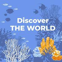 Underwater seabed. Coral reef seascape. Aquatic ecosystem. Flat vector illustration.