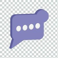 Purple 3d speak bubble. Message box, chatting box. 3D Web Vector Illustrations.