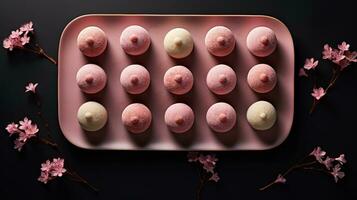 Generative AI, Japanese traditional confectionery cake wagashi, various types of sweets photo