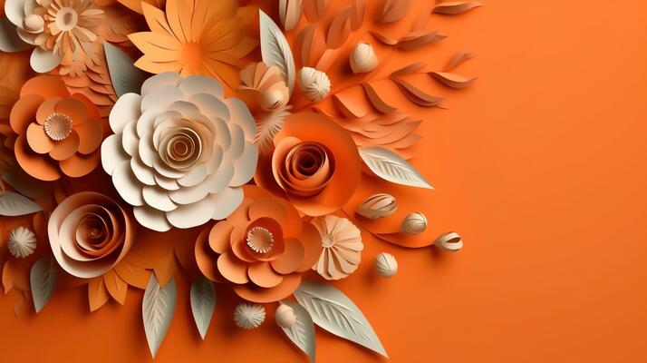 Generative AI, Paper cut craft flowers and leaves, apricot crush orange  color, origami textured background, spring mood. Floral frame layout..  28890937 Stock Photo at Vecteezy
