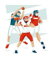 americano fútbol americano jugadores captura y pasar el pelota. Deportes personaje. aislado en blanco antecedentes. vector plano ilustración.