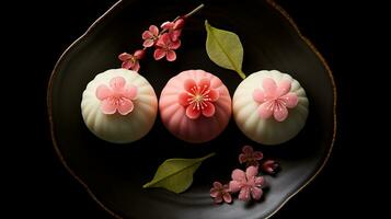 generativo ai, japonés tradicional confitería pastel wagashi, varios tipos de dulces foto