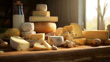 Generative AI, Different types of cheese on the table photo