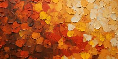 Generative AI, Closeup of impasto abstract rough autumn colors art painting texture, orange fall background photo