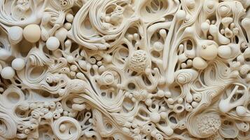 Generative AI, white, ivory and beige modelling clay, gypsum or ceramic background and texture, curls and flowing forms photo