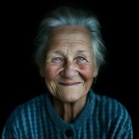 Generative AI, close-up of elderly smiling woman, happiness look photo