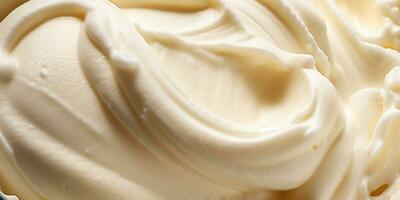 Generative AI, vanilla ice cream surface, close up texture of white ice cream like background. photo