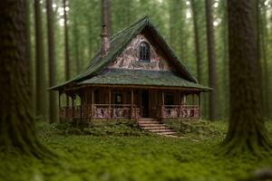 A Small Cabin In The Middle Of A Forest. AI Generated photo